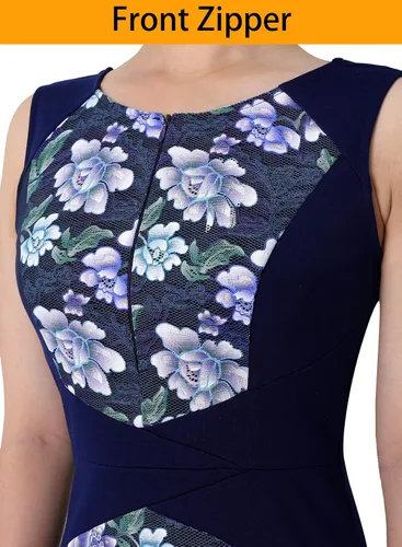 Vista 3 de VFSHOW - Vestido tipo tubo con cremallera frontal para mujer, para el trabajo, oficina, negocios, fiesta o cóctel