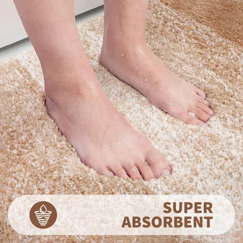 Vista 6 de OLANLY Alfombra de baño y inodoro en forma de U, tamaño 59 x 20 pulgadas, tamaño de alfombra de inodoro de 24 x 20 pulgadas, color beige, paquete