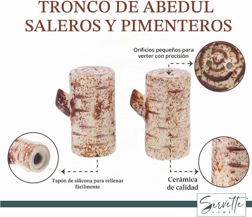 Vista 2 de Salero y pimentero de troncos de abedul para fiesta de boda, salero pequeño Registro de abedul