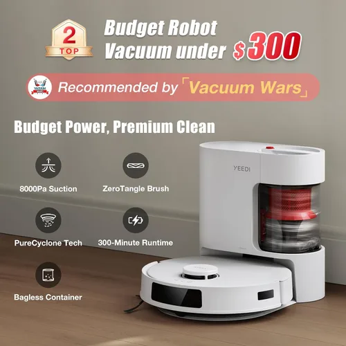 Vista 2 de Yeedi C12 Plus Robot aspiradora y trapeador, succión fuerte de 8000 Pa, almacenamiento de polvo de 7 semanas, contenedor de polvo sin bolsa