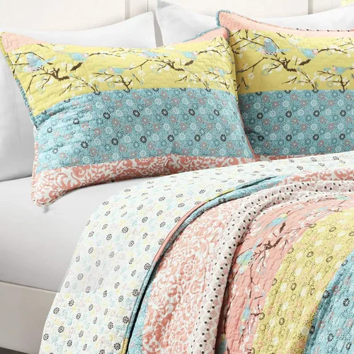 Vista 3 de Lush Decor Royal Empire - Juego de edredón reversible de algodón, juego de ropa de cama de 3 piezas a rayas, patrones bohemios llamativos