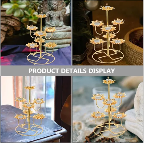 Vista 4 de NOLITOY 2 unids Lotus Ghee Lámpara Titular de la Lámpara de Mantequilla Candelabro Budista Latón Tibetano Lámpara de aceite Portavelas Votivo