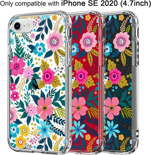 Vista 4 de ICEDIO Funda para iPhone SE 2022/2020, 8, 7 - TPU Transparente, Diseño de Flores Florecientes Coloridas, con Protector de Pantalla para Niñas