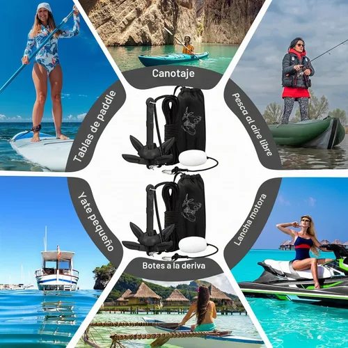 Vista 7 de Lounsweer Paquete de 2 anclajes de kayak marino de 1.5/3.5 libras, kit de anclaje plegable para barco, kayak, pesca, accesorios para botes pequeños