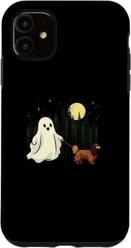 Vista 5 de iPhone 14 - Carcasa divertida para niños con diseño de perro salchicha caminando fantasma Halloween