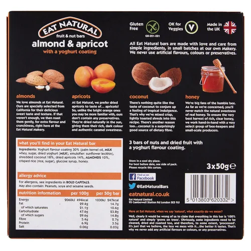 Vista 2 de Eat Natural Barra de Frutas y Nueces con Recubrimiento de Almendra Albaricoque y Yogur, 5.29 oz