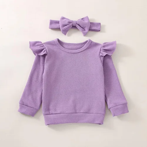 Vista 5 de Conjunto de ropa de bebé niña para otoño e invierno, conjunto de sudadera de manga larga y pantalones con diadema
