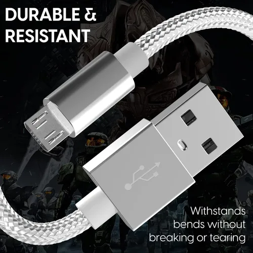 Vista 5 de TALK WORKS 14095 - Cable de carga compatible con controladores de juegos Xbox One, cable de carga micro USB trenzado de nailon de 6 pies, carga