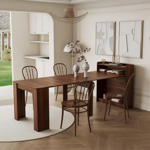Vista 17 de JOYSOURCE Mesa de comedor extensible para hasta 12 personas de 20 a 119 pulgadas, ajustable, grande, extra larga, rectangular, ahorro de espacio