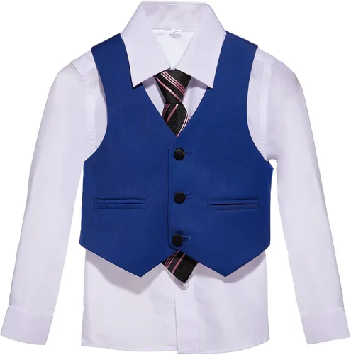 Vista 3 de Trajes formales azules para niños conjunto de traje ajustado para niños pequeños esmoquin de 5 piezas