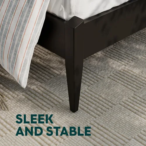 Vista 4 de Bme Dinkee - Marco de cama de plataforma Queen de madera de 15 pulgadas, marco de cama de madera maciza, estilo moderno y minimalista, soporte de 12