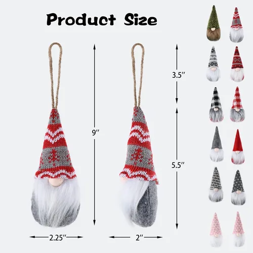Vista 2 de 12 piezas para colgar en el árbol de Navidad, enanos de felpa suecos, hechos a mano, Papá Noel, elfo, decoraciones de Navidad, decoración