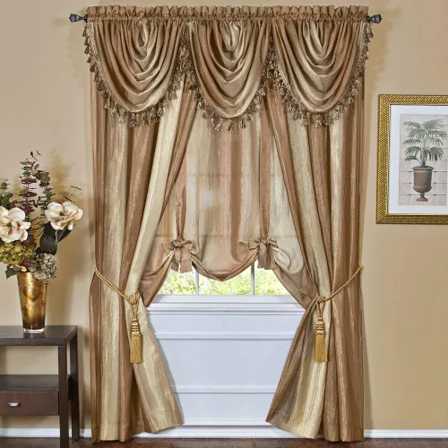 Vista 22 de PowerSellerUSA Designer Home - Paneles de cortina semitransparentes a rayas multicolor (beige, bufanda de 50 x 144 pulgadas)