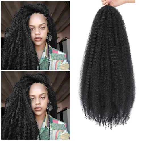 Vista 2 de Dansama Cabello Marley, 24 pulgadas, cabello trenzado Marley Twist, extensiones de cabello rizado rizado (24 pulgadas (paquete de 3), #1)