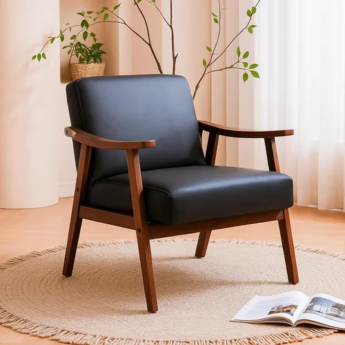 Vista 15 de Container Furniture Direct Silla decorativa con tapicería de microfibra y marco de madera maciza, muebles de sala de estar clásicos de mediados