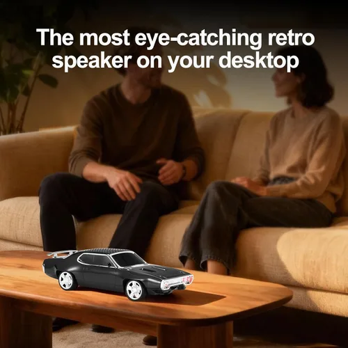 Vista 8 de Altavoz Bluetooth retro para automóvil con sonido estéreo HD, emparejamiento TWS, luces LED de fiesta, micrófono incorporado, altavoz Bluetooth