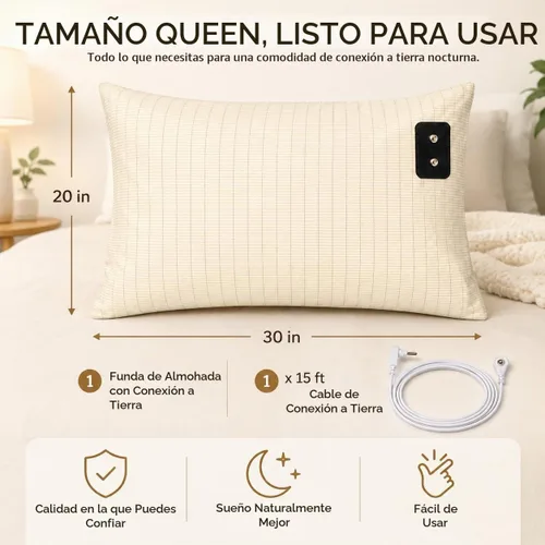 Vista 6 de Funda de Almohada con Conexión a Tierra Queen Conductiva, Fundas de Almohada con Conexión a Tierra de Algodón Orgánico, Sábanas con Conexión a