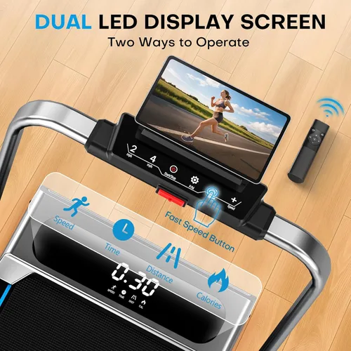 Vista 6 de Cinta de correr plegable 5 en 1, cintas de correr de 7.5 MPH para el hogar con aplicación compatible, cinta de correr con 10% de inclinación, unidad