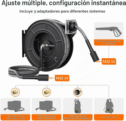 Vista 6 de Giraffe Tools Carrete de manguera para lavadora a presión con manguera