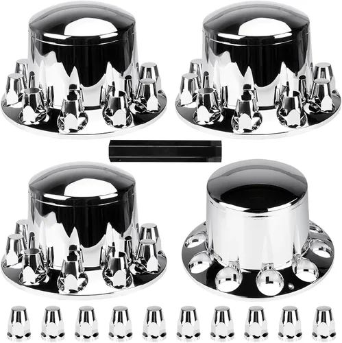 Vista 7 de Youxmoto Cubierta de eje delantero estándar con tapa de rueda cromada de 33 mm para camión semi, plástico ABS cromado, ajuste universal, paquete de 2