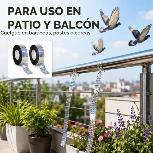 Vista 4 de RAINFLOW Cinta de miedo de pájaros, 2 rollos de cinta reflectante de 300
