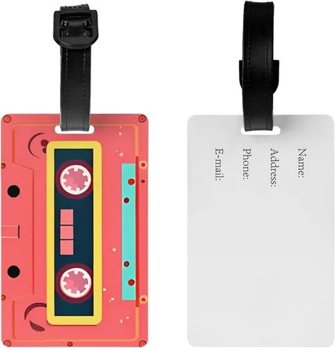 Vista 2 de Etiqueta de equipaje retro Mixtape para maleta, linda etiqueta de equipaje con lazo para pulsera para mujeres y niñas, bolsa de viaje