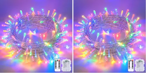 Vista 17 de JMEXSUSS Luces de Navidad multicolor que funcionan con pilas con 8 modos de control remoto, impermeables, 33 pies, 100 luces LED de Navidad