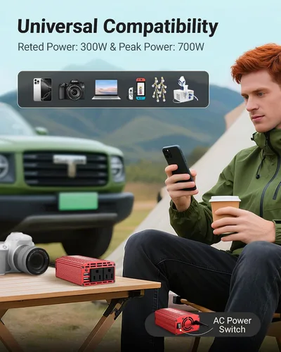 Vista 7 de Inversor de corriente Bestek 300 W CC 12 V a 110 V CA con adaptador de auto con puerto USB doble 4.2 A
