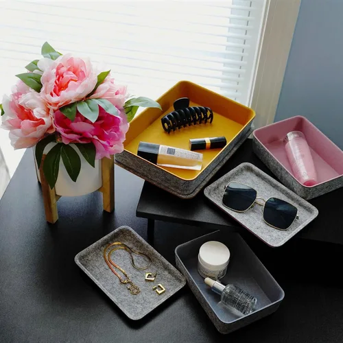 Vista 5 de Welaxy Organizador de cajones de fieltro con tapa con tapas, organizador apilable de escritorio, caja de almacenamiento para manualidades
