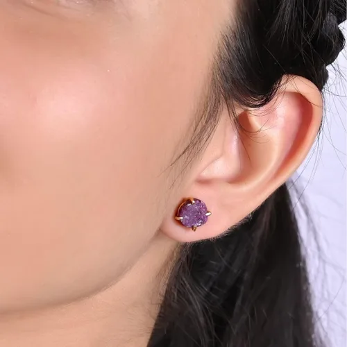 Vista 144 de Gempires Natural Raw Prong Setting Stud Earrings, 8-10 mm Crystals Earring, Handmade Jewelry, Gift for Her