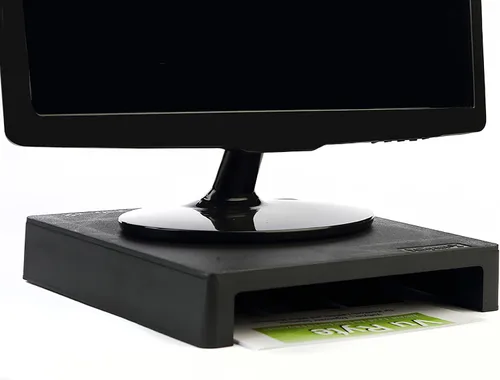 Vista 2 de Vu Ryte Soporte elevador apilable para monitor de computadora de 2 pulgadas, VuRyser 2, negro, VUR 4855 (paquete de 2)