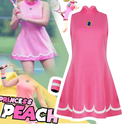 Vista 4 de Poboola Disfraz de princesa melocotón para adultos, vestido de margarita Rosalina con corona, cosplay, Super Brothers, traje deportivo de Halloween