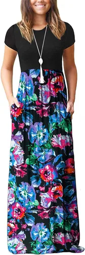 Vista 16 de DEARCASE - Vestido Maxi para Mujer de Manga Corta, Casual de Verano, Holgado, Liso, Cómodo, Vestidos Largos con Bolsillos 1-negro