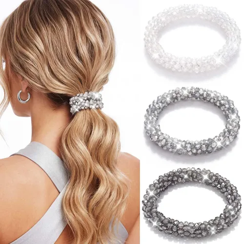 Vista 11 de Fashey Lazo para el cabello con diamantes de imitación, coleteros brillantes con cuentas, accesorios para el cabello para mujeres (tipo A)