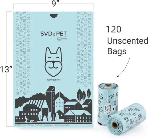 Vista 3 de SVD.PET Bolsas para excrementos de perro, 120 bolsas de caca para perros sin perfume, con soporte para bolsas de residuos, extragruesas con garantía