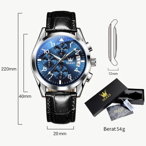 Vista 6 de OLEVS Relojes de hombre de cuero marrón con fecha, relojes casuales para hombre, relojes de cara grande para hombre, cronógrafo para hombre, reloj