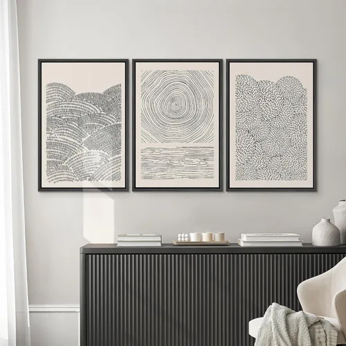 Vista 568 de SIGNWIN Lienzo enmarcado para pared, juego de arte neutro de bosque brumoso, ilustraciones en tono tierra, arte moderno, decorativo, bohemio