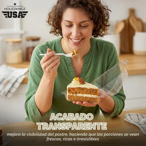 Vista 5 de 25 recipientes para rebanadas de pastel con tapas Recipientes de plástico desechables medianos con bisagras Recipiente transparente para tarta