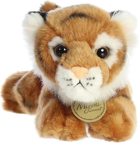 Vista 2 de Aurora® Adorable tigre de bengala de peluche Miyoni®, detalle realista, compañía entrañable, marrón, 8 pulgadas