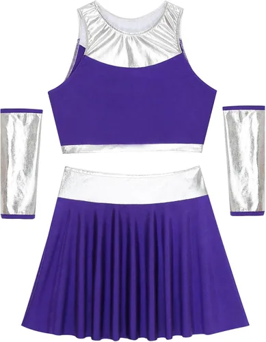 Vista 5 de LiiYii Disfraz de Halloween Starfire para mujer, 3 piezas, tops cortos con faldas y guantes