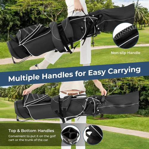 Vista 4 de GYMAX Bolsa de golf con divisor de 4 vías, con 4 bolsillos con cremallera, bolsa refrigeradora, capucha para lluvia y correa acolchada para el Negro