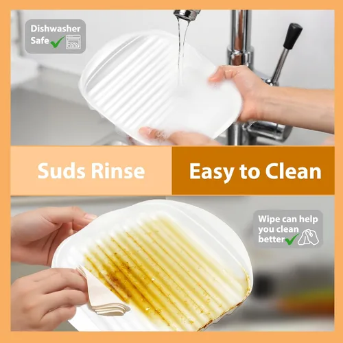 Vista 5 de Bandeja para microondas con tapa, cocinador de tocino para microondas, diseño eficiente de drenaje de aceite para tocino más saludable y crujiente