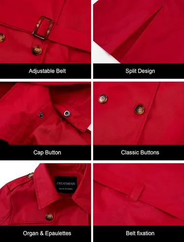 Vista 6 de CREATMO US - Gabardina clásica con solapa de doble botonadura para mujer sobretodo ceñido con cinturón y capucha desmontable