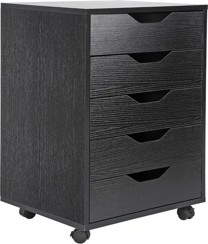Vista 8 de ZENY Cómoda de 5 cajones, archivador móvil con ruedas, gabinete de almacenamiento para oficina en casa debajo del escritorio, cajones de Negro