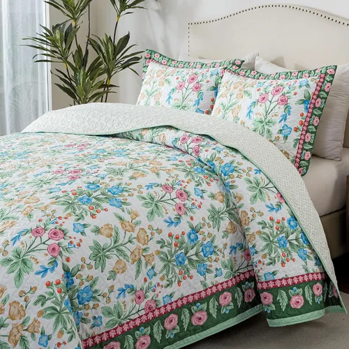 Vista 44 de HoneiLife - Juego de edredón de 3 piezas, colcha ligera de microfibra, diseño de flores silvestres, cubrecamas ligero y botánico, para todas