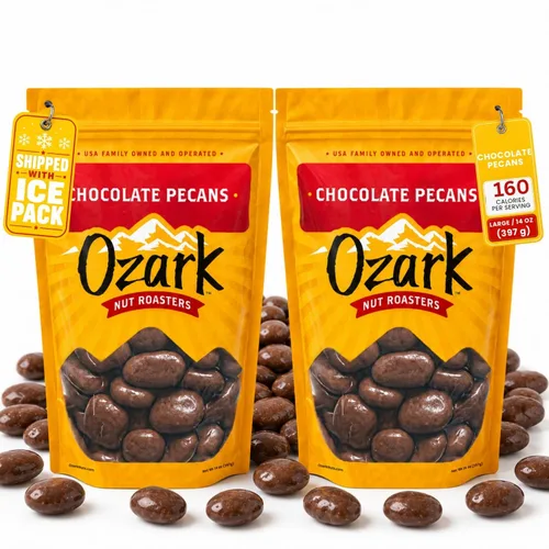Vista 7 de OZARK NUT ROASTERS, Nueces pecanas cubiertas de chocolate, aperitivos salados con sabor a chocolate, nueces confitadas gourmet de clase mundial