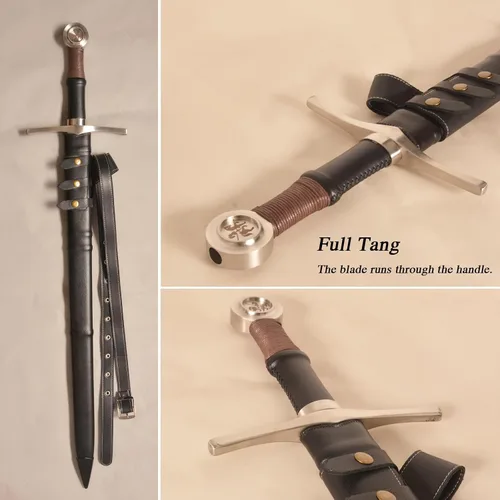 Vista 3 de Handmade Cast Sharp Blade Medieval Sword, Full Tang, with Leather Protective Cover,Real Metal Sword for Collection Gift