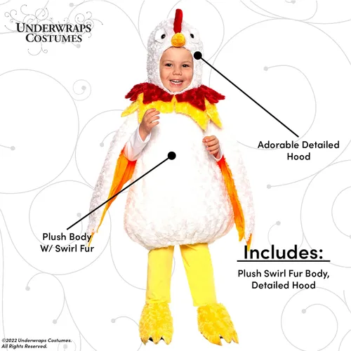 Vista 3 de UNDERWRAPS Disfraz de bebé de gallo Toodler - Disfraz de Halloween para bebé de vientre de gallo