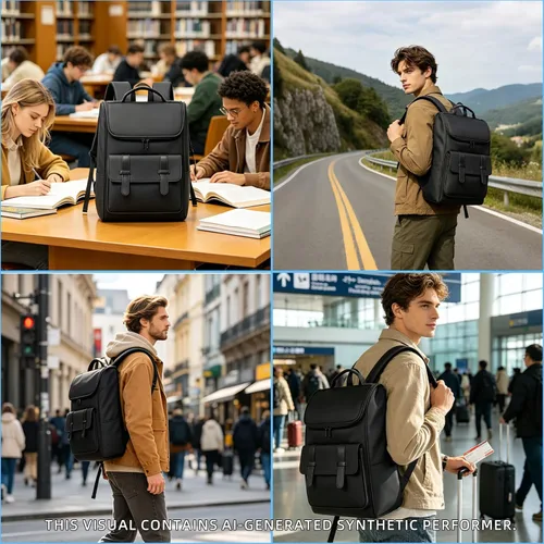 Vista 3 de Mochila vintage para laptop para hombres y mujeres, mochila de viaje de 15.6 pulgadas, mochilas impermeables de negocios y universidades, mochilas