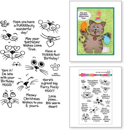 Vista 2 de Spellbinders STP-201 Stampendous Kitty Hugs Faces and Sentiments - Juego de sellos transparentes de The Stampendous Hugs Collection
